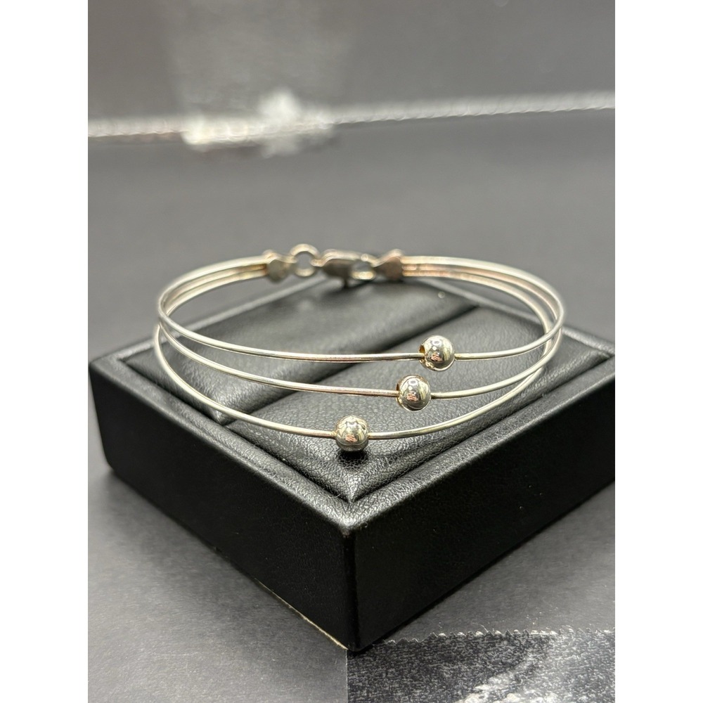 Vintage 7" Sterling Silver 3-Strand Bracelet 6 Grams Rigid G24
